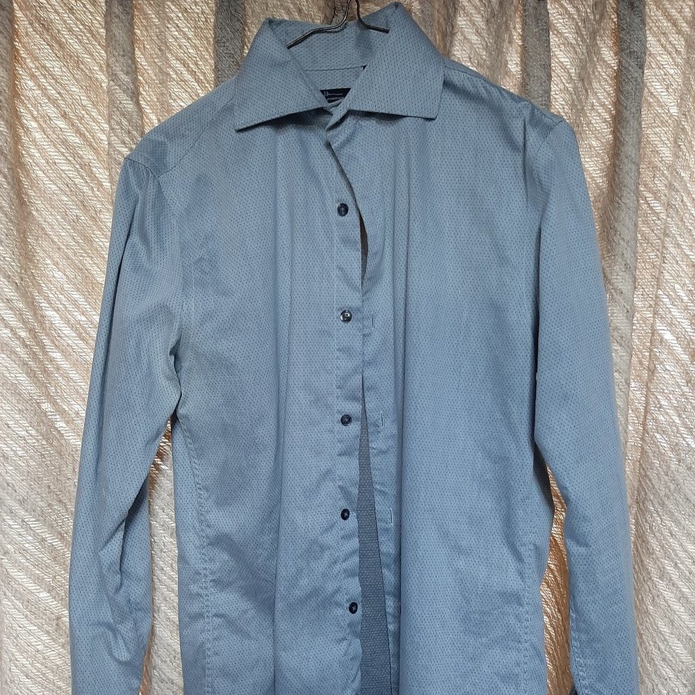Marc Anthony Slim Fit Button Down Dress Shirt - Gray - Small - 14.5 32-33 - Mens